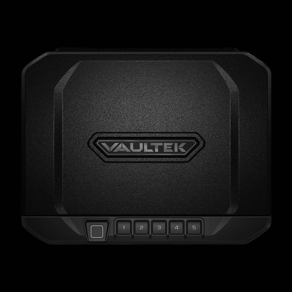 Vaultek 10 Series Essential Biometric safe with sleek black design and keypad for quick access.