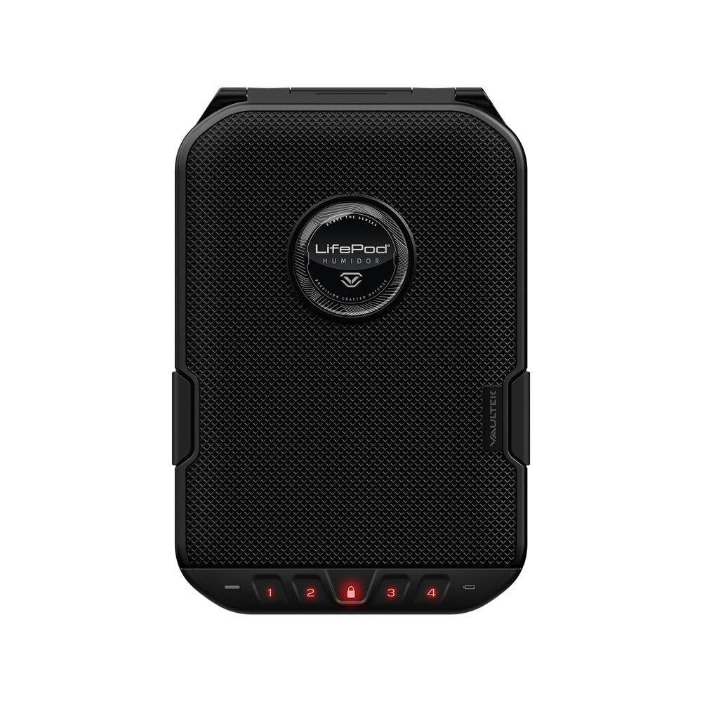 Vaultek LifePod portable locking humidor with built-in lock system and weather resistant design.