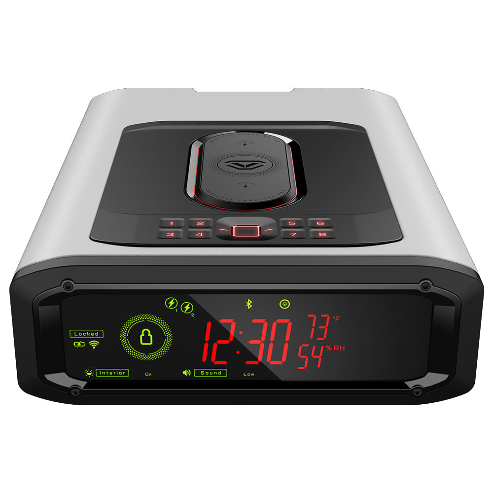 Vaultek DS5i Smart Station ViSN Biometric quick access safe with digital display and wireless charging.