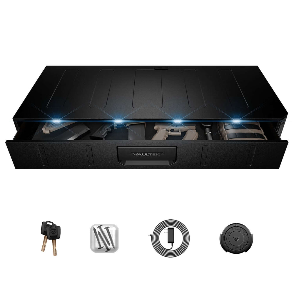 Vaultek RS Slider ViSN Biometric Safe with interior lighting and included accessories.