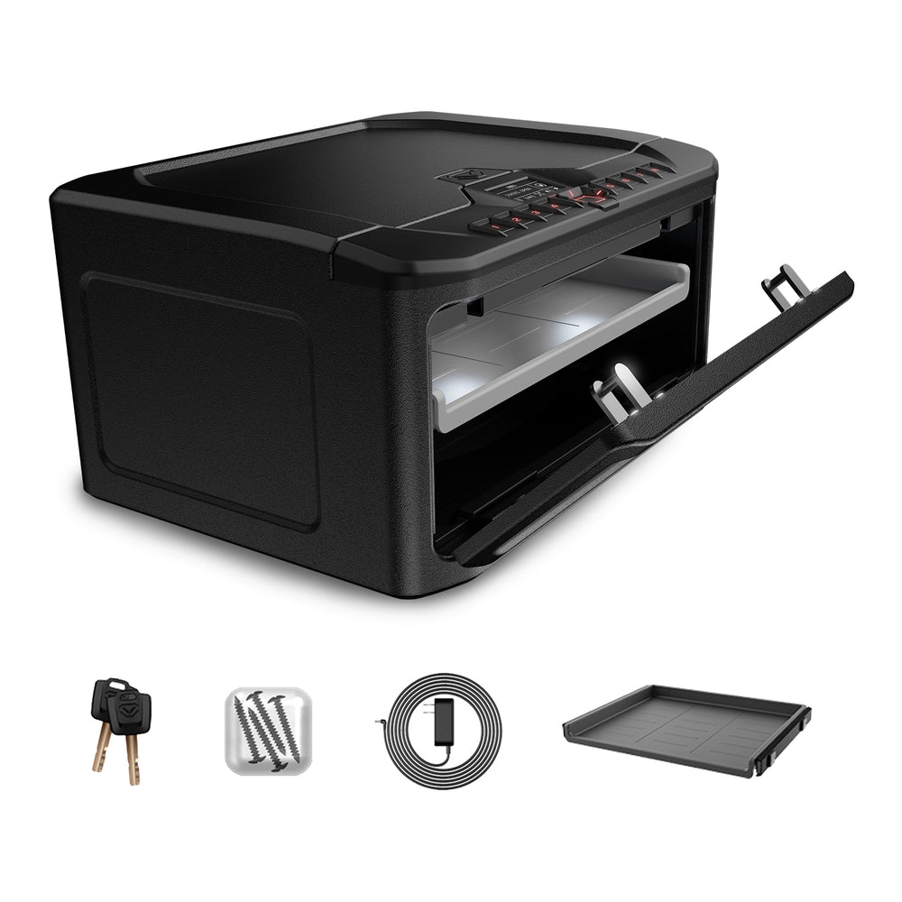 Vaultek MR Series Essential Safe featuring quick access design and pull-out shelf for valuables.