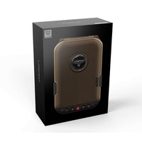 Vaultek LifePod portable locking humidor in a sleek box design, showcasing the built-in lock system and weather-resistant features.