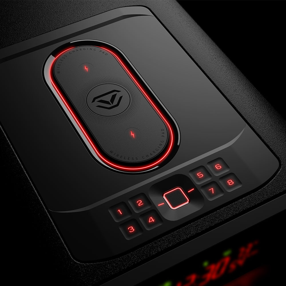 Vaultek DS5i Smart Station ViSN Biometric keypad with wireless charging feature.
