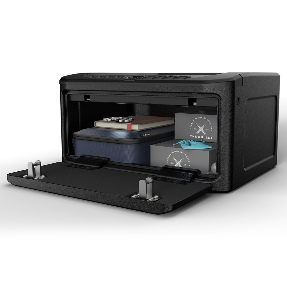 Vaultek MR Series ViSN Biometric Safe with valuables inside, showcasing quick access and secure storage.