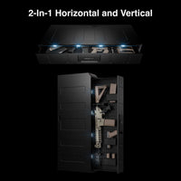 Vaultek RS Slider ViSN Biometric Safe showcasing 2-In-1 Horizontal and Vertical storage options with rifles.