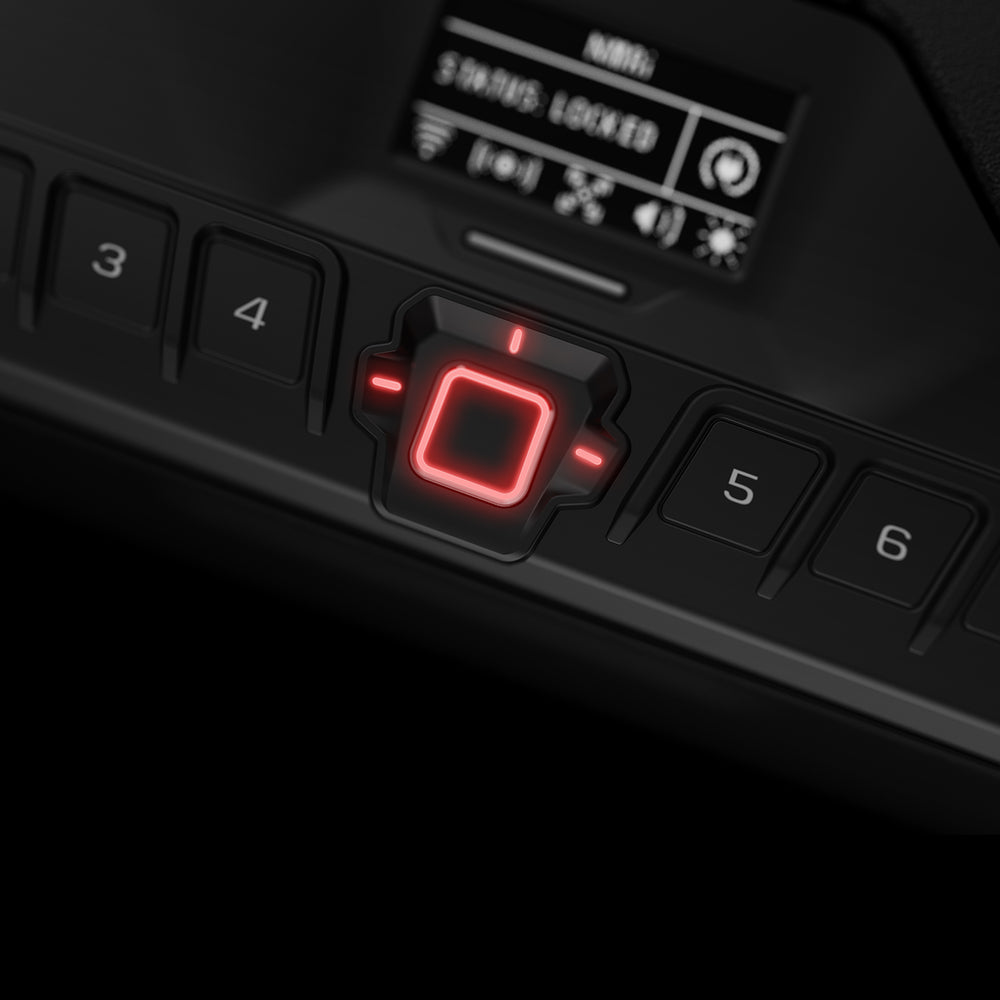 Vaultek MR Series ViSN Biometric Safe control panel with illuminated button and LED display.