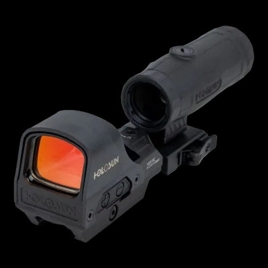 Holosun HS510C & HM3X Combo featuring an open reflex sight and magnifier for enhanced shooting accuracy.