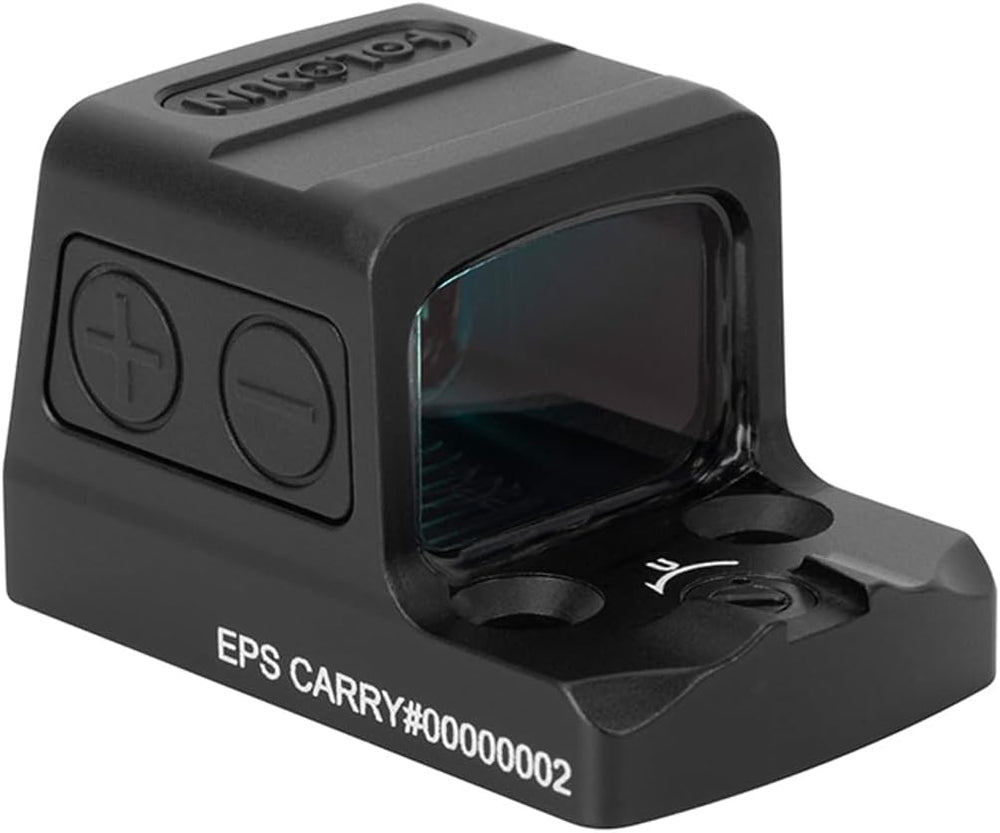 Holosun EPS Carry 2MOA enclosed handgun reflex sight with aspheric lens and ultra-low dot height.