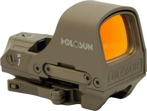 Holosun HS510C Open Reflex Rifle Optic displayed in flat dark earth color with orange lens.