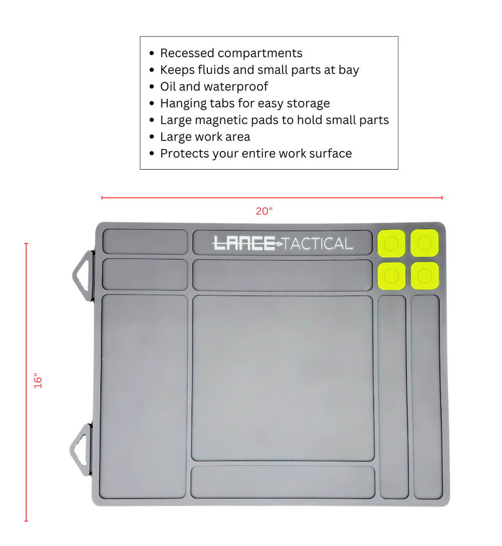 TacticalMat Gun Cleaning Bundle showing large tactical cleaning mat with recessed compartments for gun maintenance.