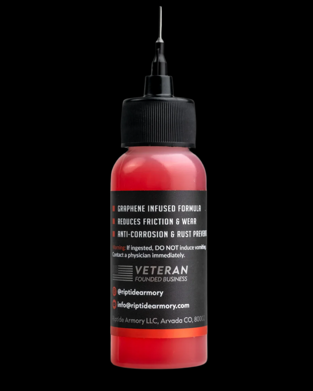 Riptide Armory Advanced Gun Oil with Graphene, featuring an advanced formula for anti-corrosion and reduced friction.
