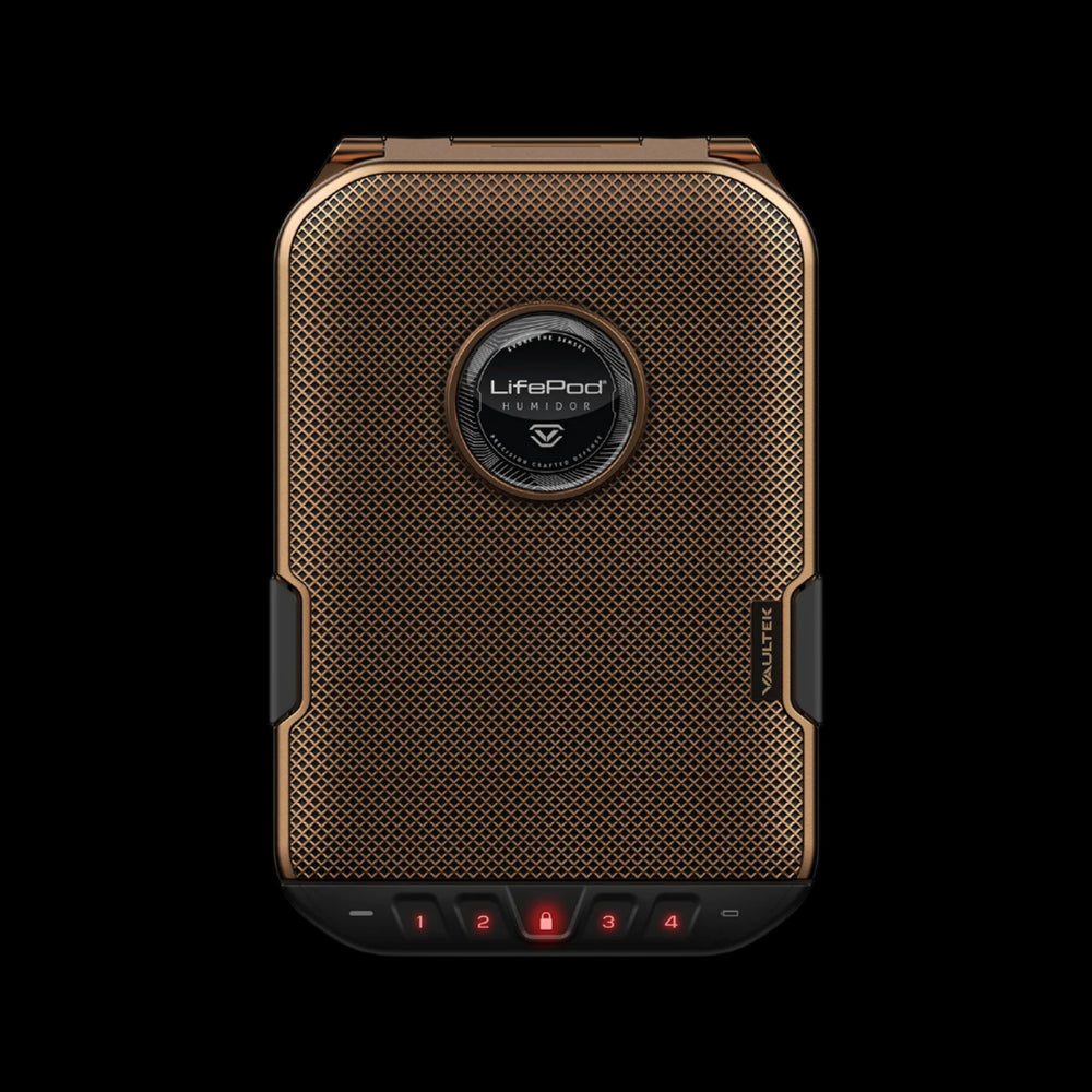 Vaultek LifePod portable locking humidor with built-in lock system and anti-impact latch design